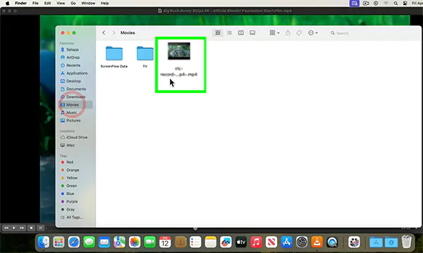 You can see your video in the Movies section of the Finder
