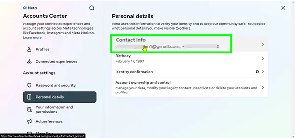 click on Contact Info