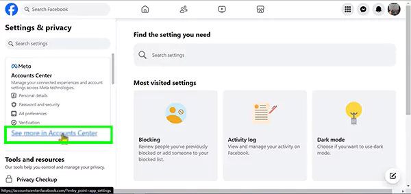 click on see more in the account center