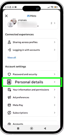 tap on the Personal Details