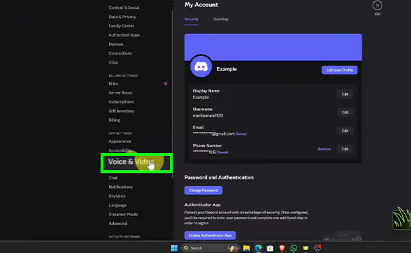 Click on Voice and Video Option