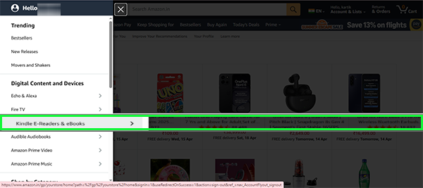 Click on the Kindle E-Readers & eBooks
