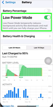 Enabled Low Power Mode toggle
