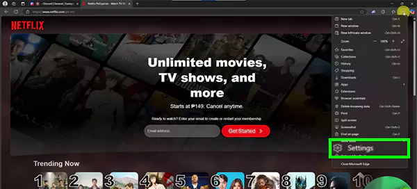 Go to Settings options