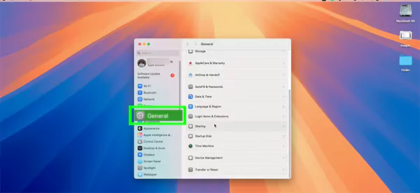 Go to the general setting