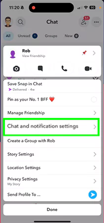 Open Chat and notification settings