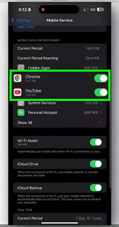 turn off the data for certain apps using these toggles