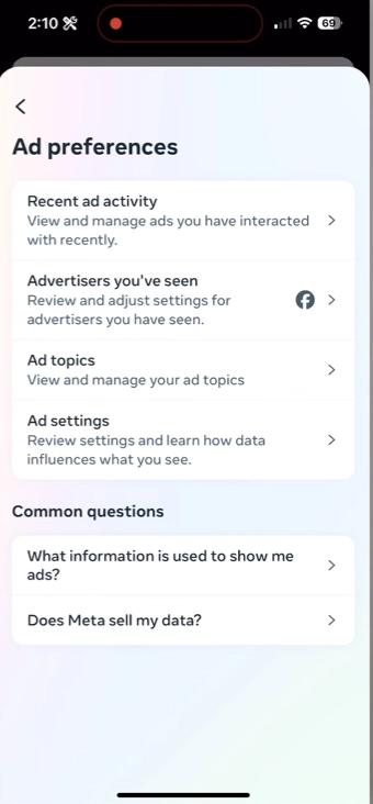 Come back to Ad preferences.