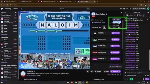 Select the Tier of Gifting subs