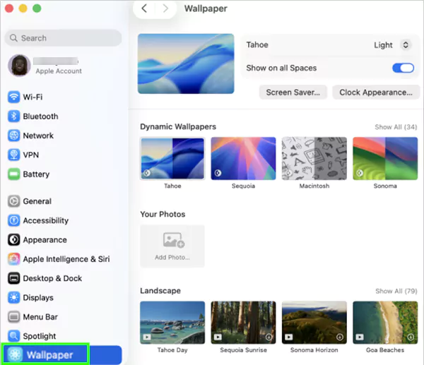 After clicking on System Settings the wallpaper option will appear
