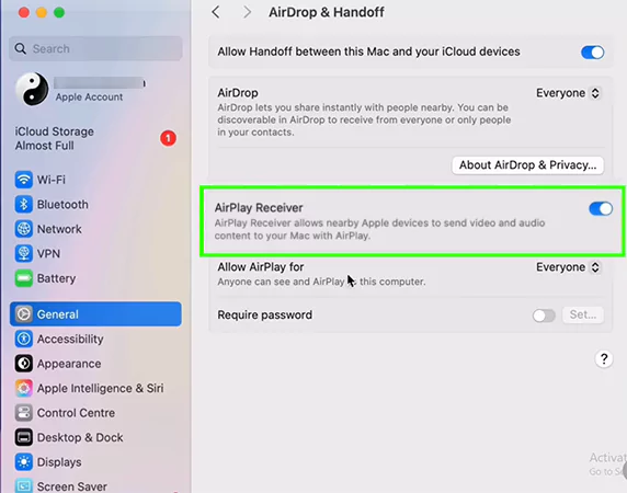 Click on AirPlay receiver and turn it off