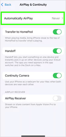 Click on Automatically AirPlay