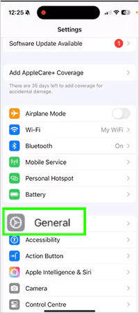 Click on General