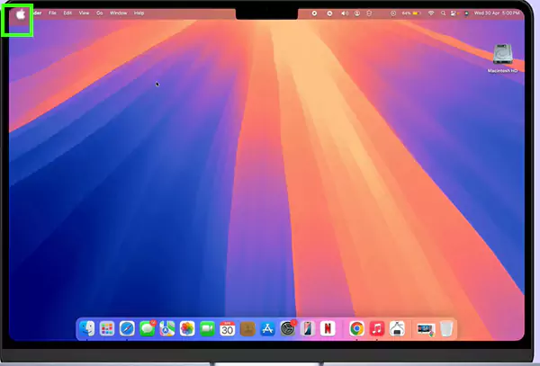 Click on the Apple logo at the top left