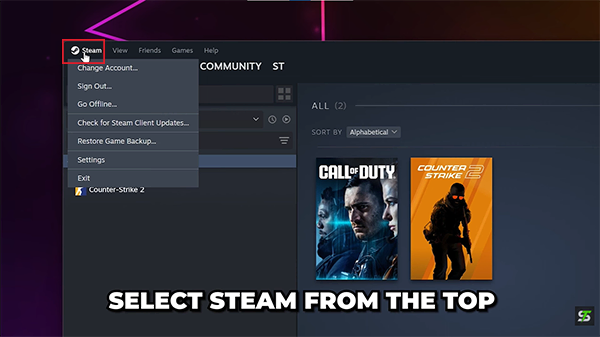 Click on the Steam logo
