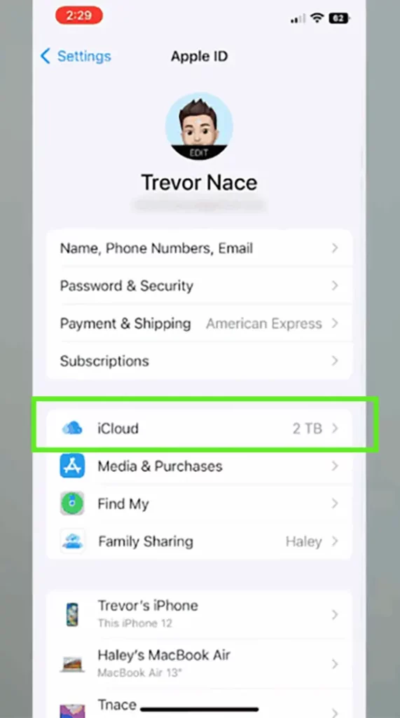 Press the iCloud option.