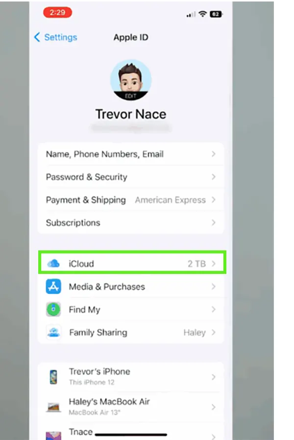Press the iCloud option.