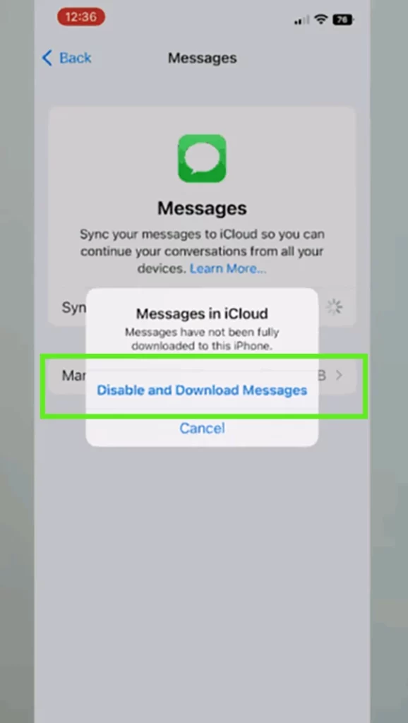Tap on “Disable and Download Messages”.