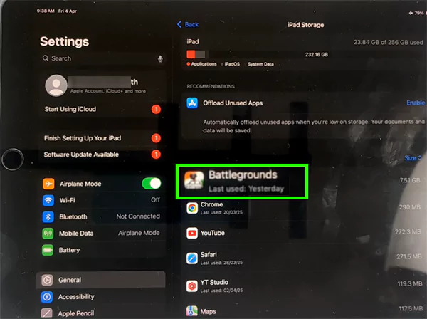 Tap on the app you want to deletee