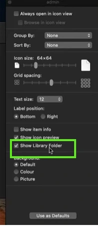 Checkmark Show Library Folder&nbsp;