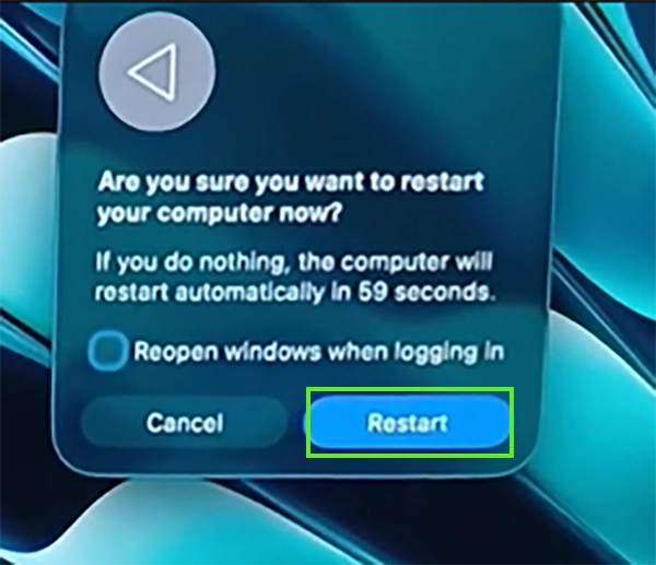 Click Restart again&nbsp;