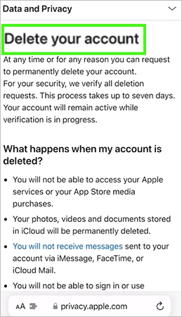 Click on Delete Your Account