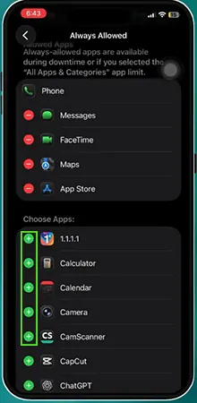 Click the plus icon next to the apps you want to exclude. 