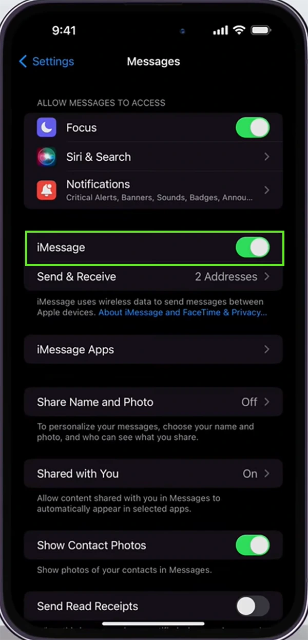 Enable iMessage