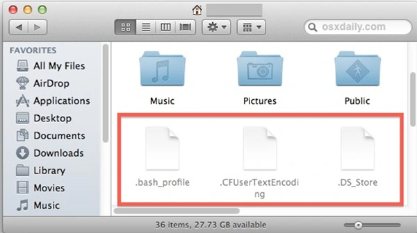 Hidden files will appear&nbsp;