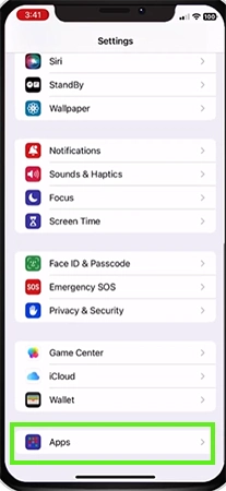 Scroll down and tap on Apps