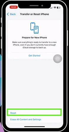 Scroll down and tap on Reset&nbsp;