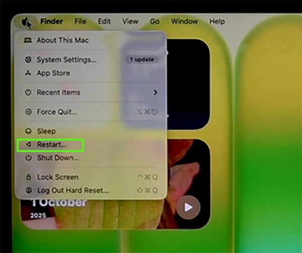 Select Restart from the drop-down menu