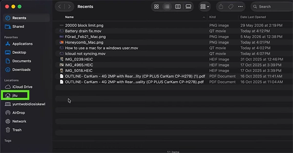 Select the folder you want to see the hidden files in&nbsp;