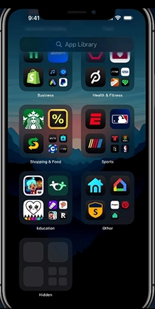 Swipe right until you find App Library