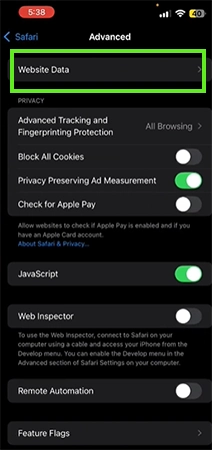 Tap Website Data