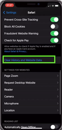 Tap on Clear history and website data
