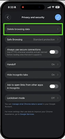Tap on Delete browsing data