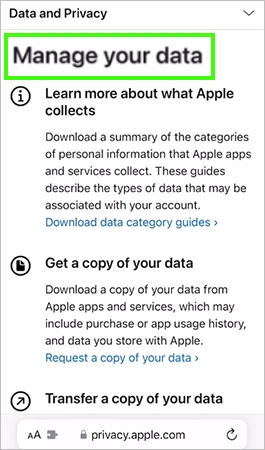 Tap on Manage Data
