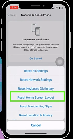 Tap on Reset Home Screen Layout&nbsp;