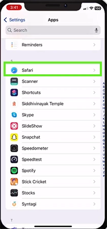 Tap on Safari