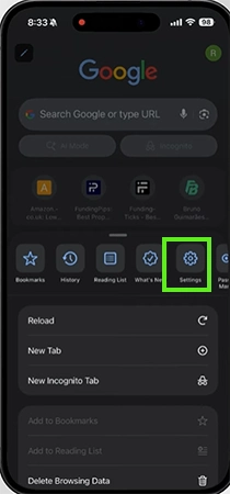 Tap on Settings from the pop-up menu