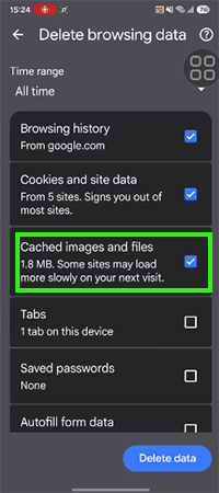 Check the cached images and files option&nbsp;