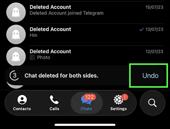Click on Undo to restore the deleted chat