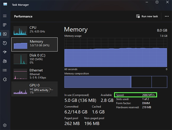 Here you can see the RAM speed