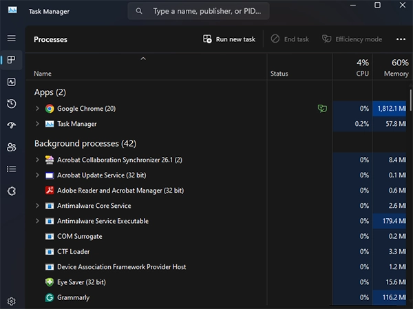 Press Ctrl + Shift + Esc to open Task Manager
