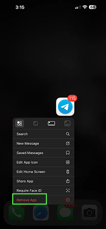Press Remove app