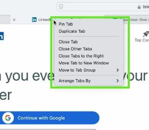 Right-click on the tab to open the menu 