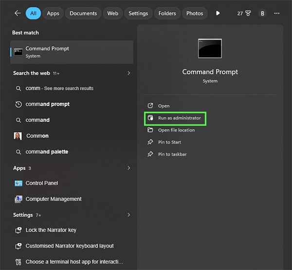 Run Command Prompt as admin