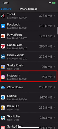 Scroll and find Instagram