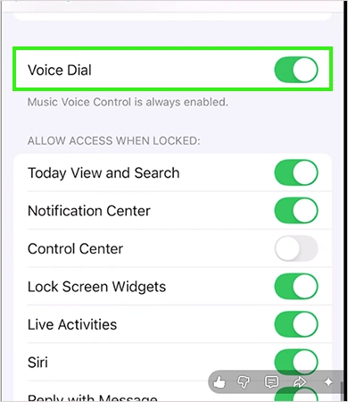 Scroll down, find Voice Dial, and turn it off.